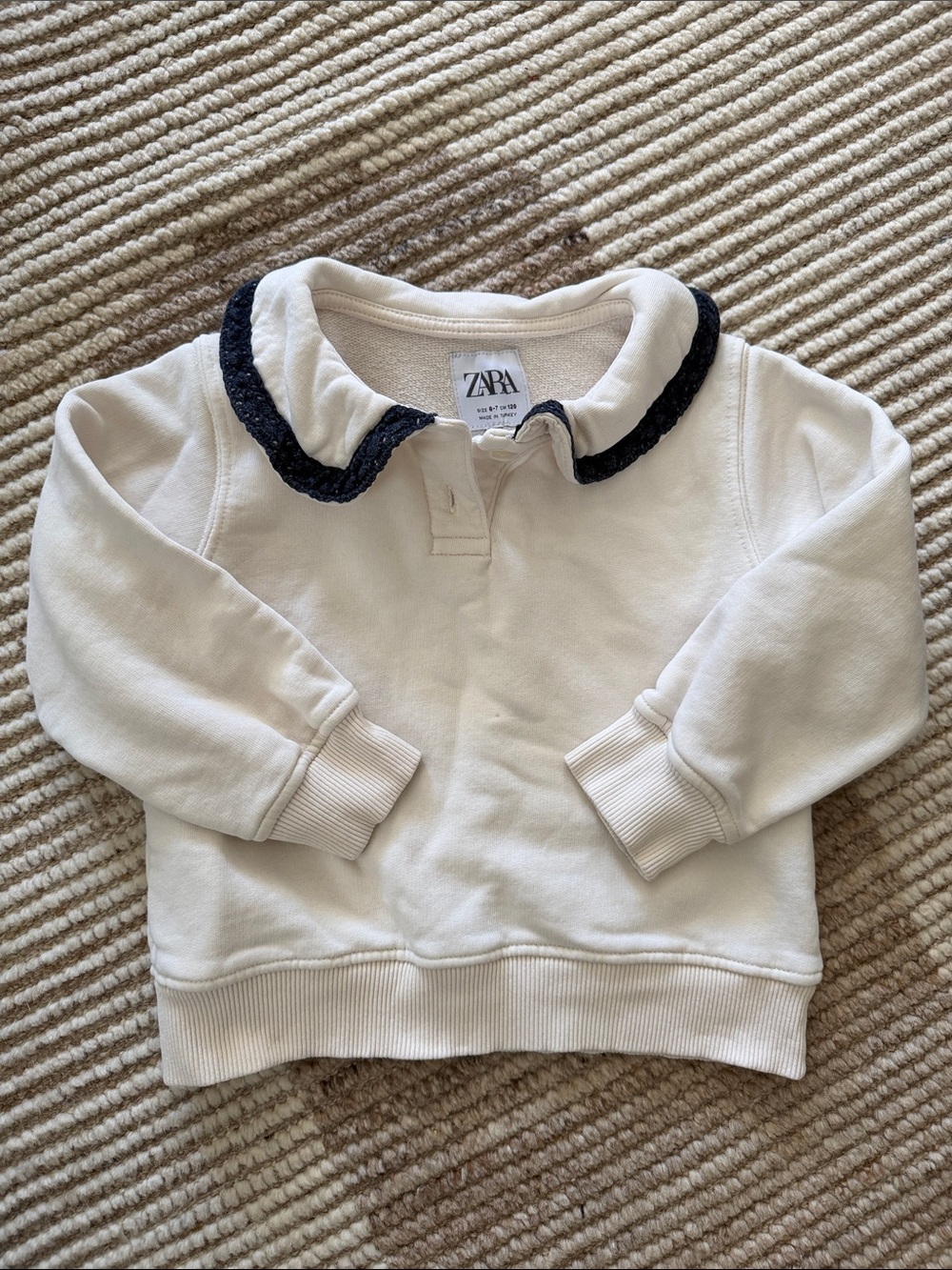 Zara Kids Cream Sweatshirt with Navy Trim Collar